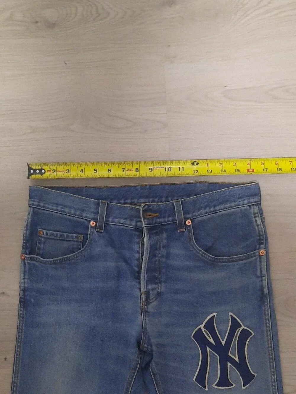 Gucci Men's Blue Slim Straight Jeans with Navy Logo Patch